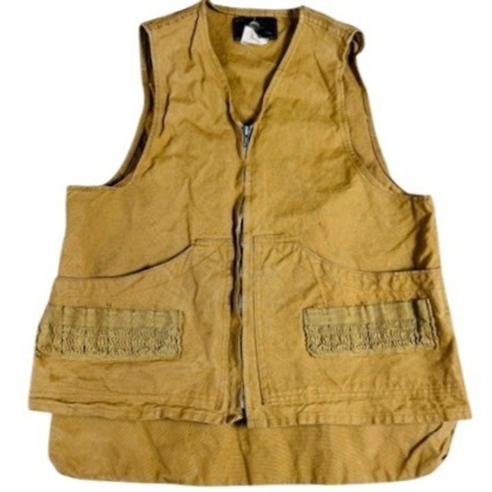 Sears Hunting Vest Mens M Tan Duck Canvas‎ Field Zip Up Game Bag Shell Loops